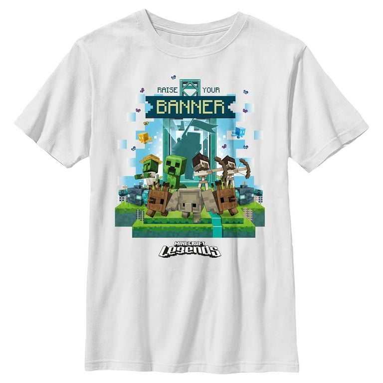 Boy's Minecraft Legends Raise Your Banner Graphic Tee White Small 