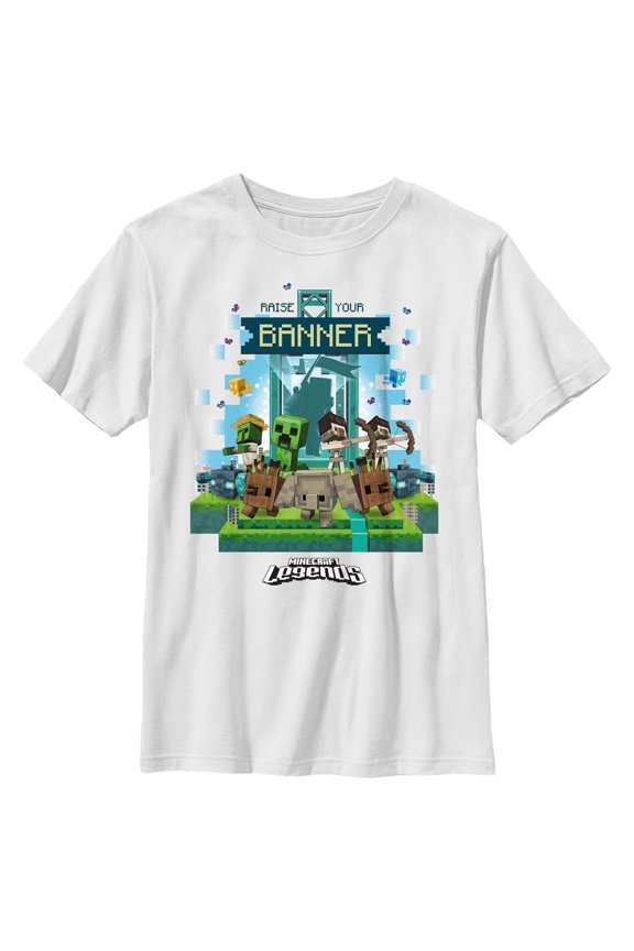 Boy's Minecraft Legends Raise Your Banner Graphic Tee White Small