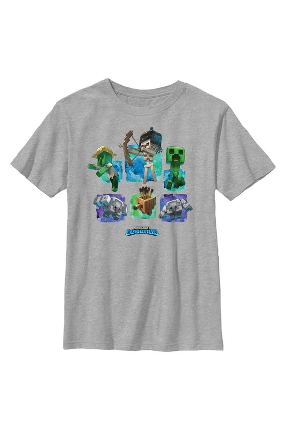 Boy's Minecraft Legends Watercolor Mobs Graphic Tee Athletic Heather Large