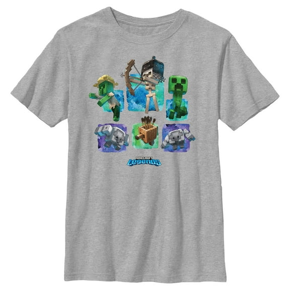 Boy's Minecraft Legends Watercolor Mobs Graphic Tee Athletic Heather Medium