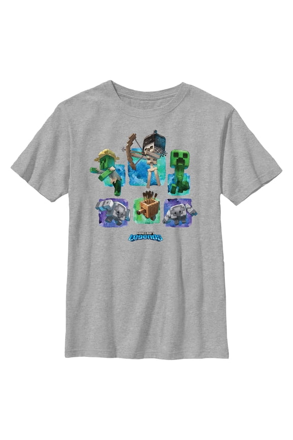 Boy's Minecraft Legends Watercolor Mobs Graphic Tee Athletic Heather Medium