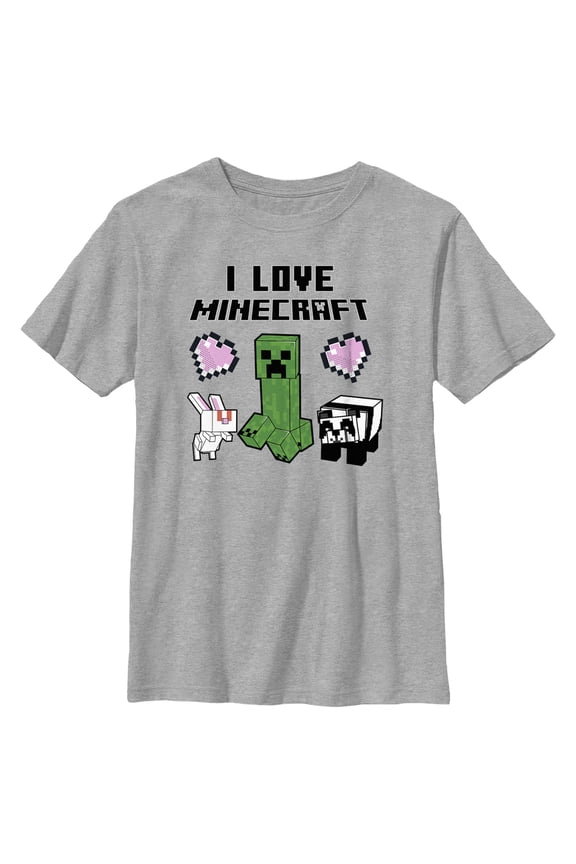 Boy's Minecraft Love and Mobs  Graphic Tee Athletic Heather Small