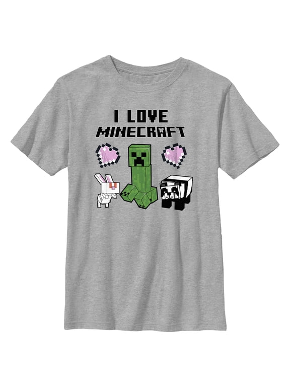 Boy's Minecraft Love and Mobs Graphic Tee Athletic Heather X Large