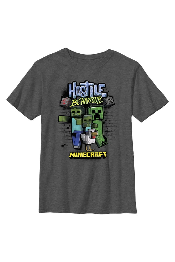 Boy's Minecraft Mob Gang Graphic Tee Charcoal Heather Large