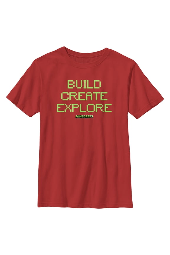 Boy's Minecraft Pixelated Build Create  Graphic Tee Red Large