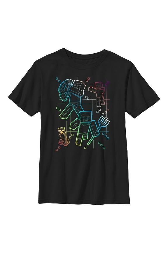 Boy's Minecraft Rainbow Characters Lines  Graphic T-Shirt