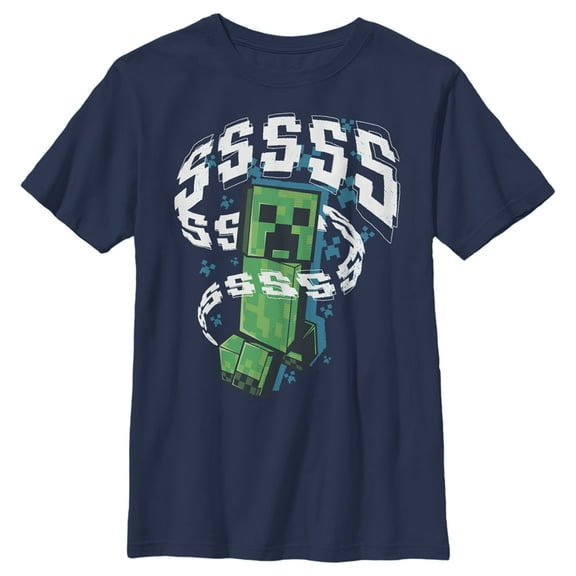 Boy's Minecraft SSSS Creeper Graphic Tee Navy Blue Medium