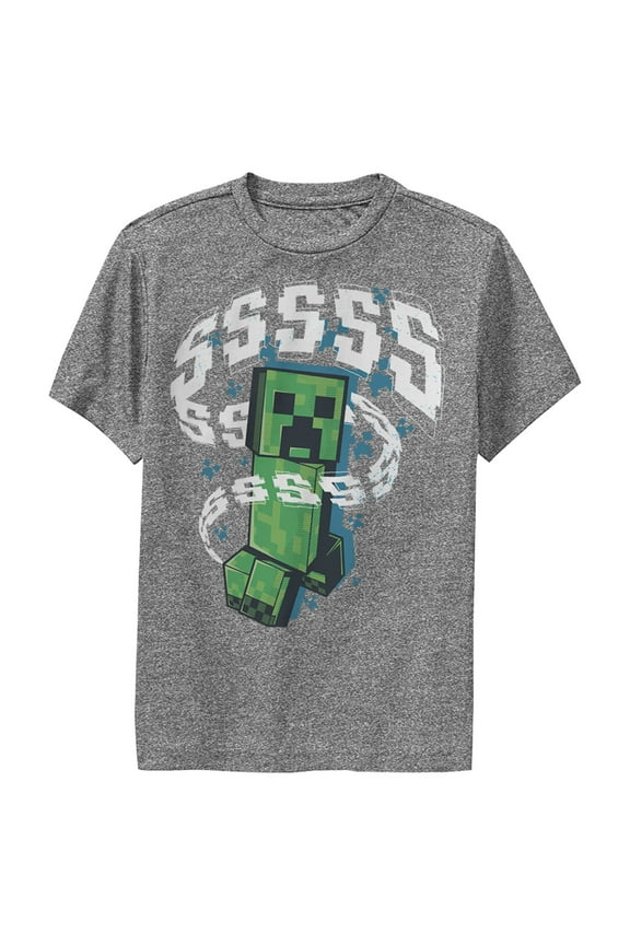 Boy's Minecraft SSSS Creeper Performance Graphic Tee Charcoal Heather Medium