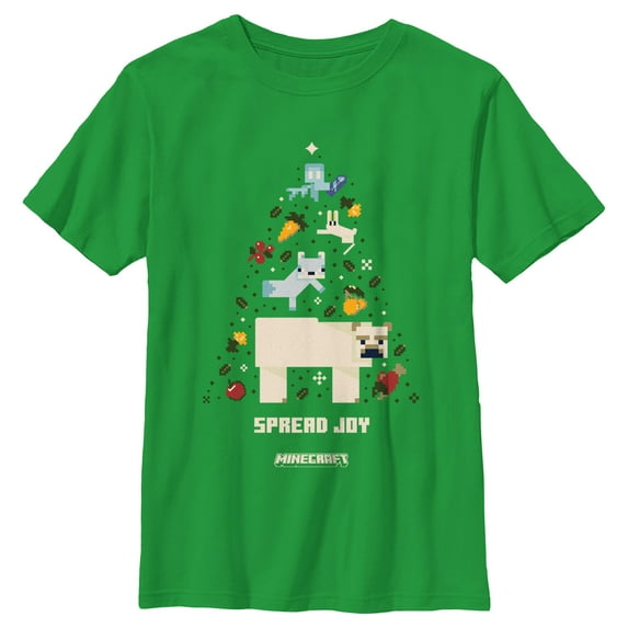 Boy's Minecraft Spread Joy Christmas Tree Graphic Tee Kelly Green Large
