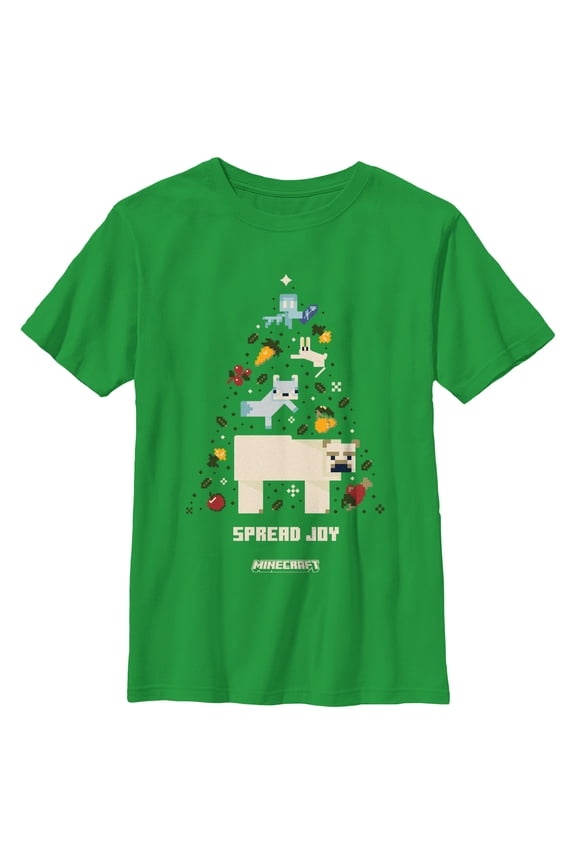 Boy's Minecraft Spread Joy Christmas Tree Graphic Tee Kelly Green Large