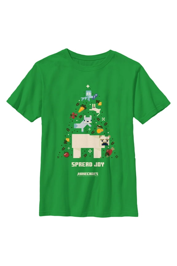 Boy's Minecraft Spread Joy Christmas Tree Graphic Tee Kelly Green X Large