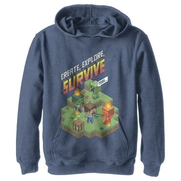 Boy's Minecraft Steve Create Explore Survive  Pull Over Hoodie Navy Blue Heather X Large