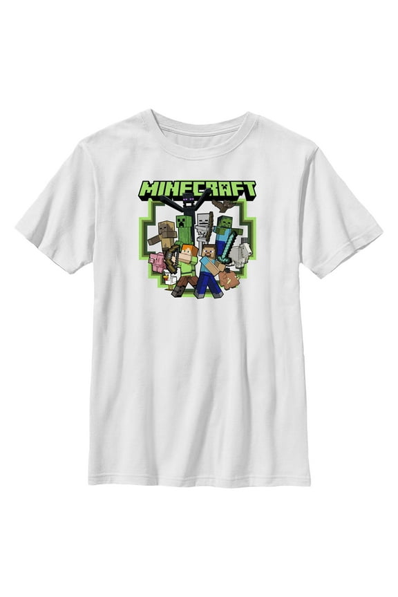 Boy's Minecraft Steve and Alex Group Shot Graphic Tee White Medium