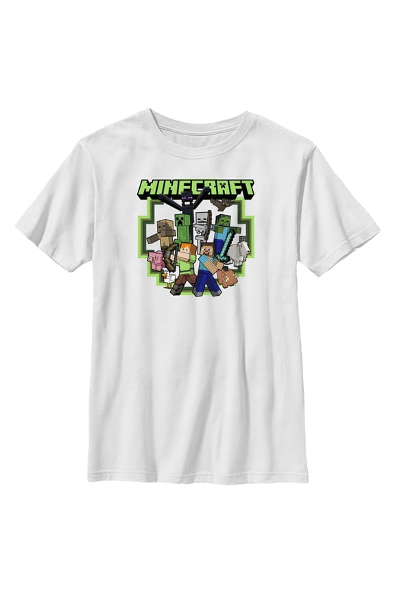 Boy's Minecraft Steve and Alex Group Shot Graphic Tee White X Small