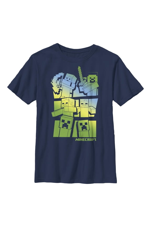 Boy's Minecraft Steve and Alex Vs. Mobs Graphic Tee Navy Blue Medium
