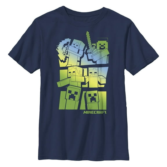 Boy's Minecraft Steve and Alex Vs. Mobs Graphic Tee Navy Blue Small