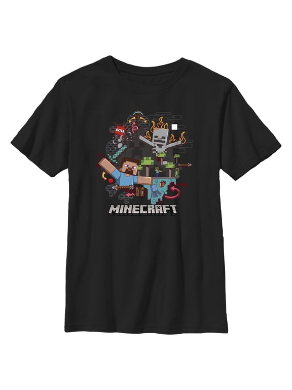 Boy's Minecraft Steve and Skeleton Graphic Tee Black Large