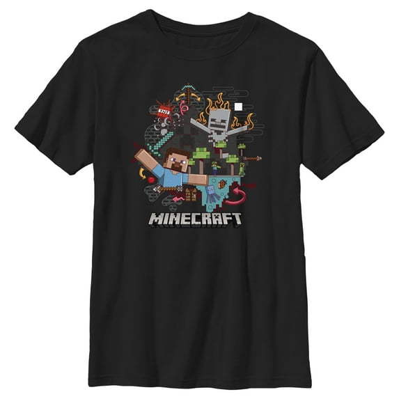 Boy's Minecraft Steve and Skeleton Graphic Tee Black Medium