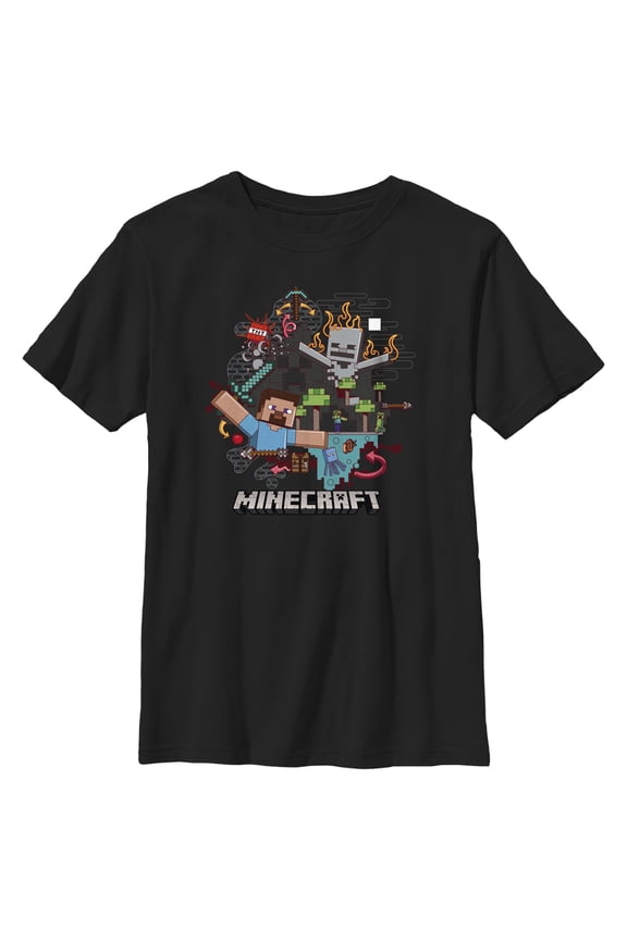 Boy's Minecraft Steve and Skeleton Graphic Tee Black X Small