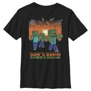 Boy's Minecraft Sun's Down Zombies Around Graphic Tee Black X Small