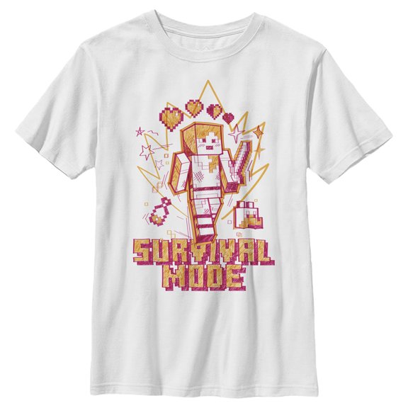Boy's Minecraft Survival Mode Sketch  Graphic Tee White Medium