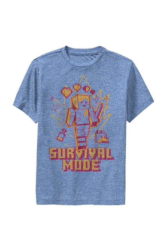 Boy's Minecraft Survival Mode Sketch  Performance Graphic Tee Royal Blue Heather Small