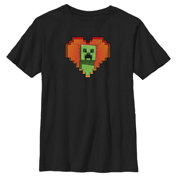 Boy's Minecraft Valentine's Day Creeper Heart Graphic Tee Black X Small