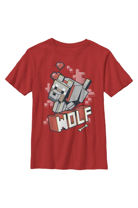 Boy's Minecraft Wolf Graphic Tee Red Small