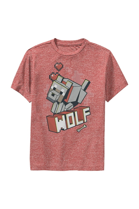 Boy's Minecraft Wolf  Performance Graphic Tee Red Heather Large
