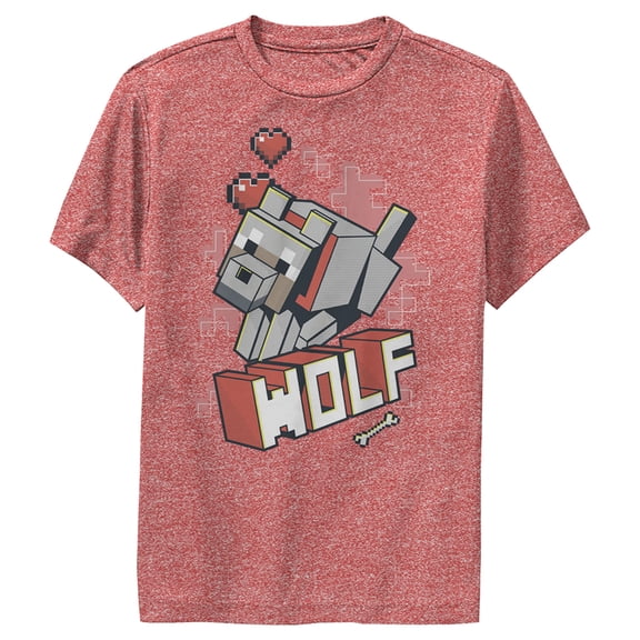 Boy's Minecraft Wolf Performance Graphic Tee Red Heather Medium