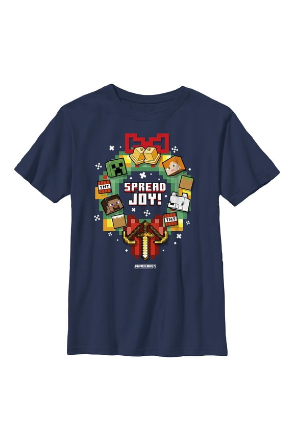 Boy's Minecraft Wreath Spread Joy  Graphic T-Shirt
