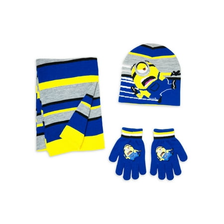 Boy's Minions hat, glove, and scarf set