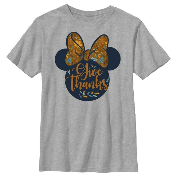 Boy's Minnie Mouse Give Thanks Fall Silhouette Graphic Tee Athletic Heather Medium