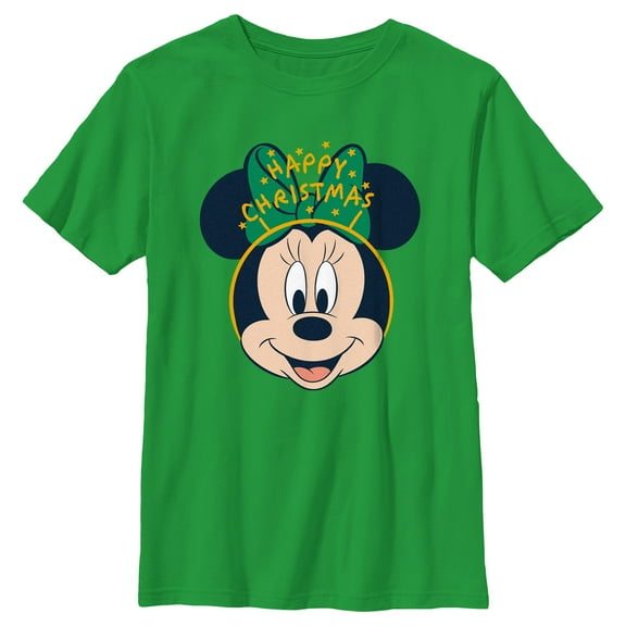 Boy's Minnie Mouse Happy Christmas Headband Graphic Tee Kelly Green Large