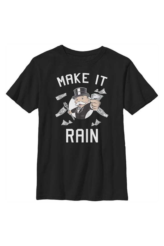 Boy's Monopoly Pennybags Make It Rain Graphic Tee Black Small