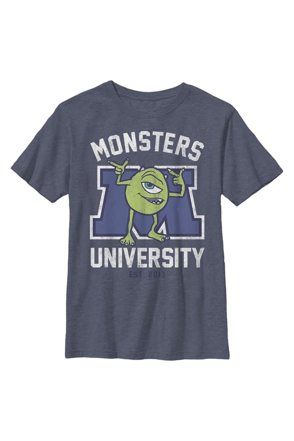 Boy's Monsters Inc Cartoon Mike  Graphic Tee Navy Blue Heather X Large