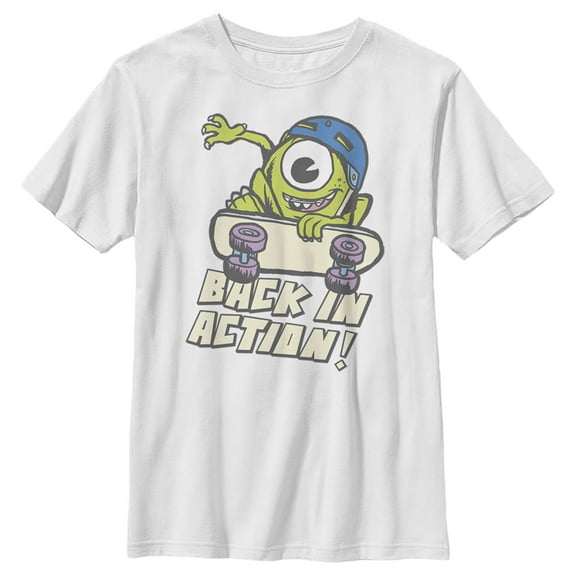 Boy's Monsters Inc Mike Back in Action  Graphic Tee White Medium
