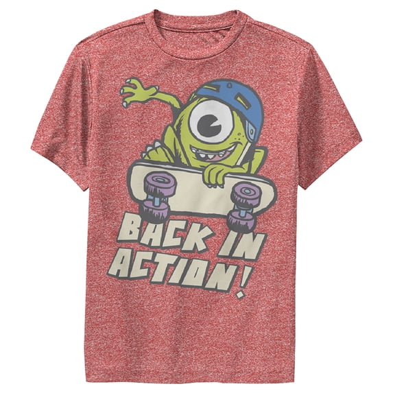 Boy's Monsters Inc Mike Back in Action Performance Graphic Tee Red Heather X Large