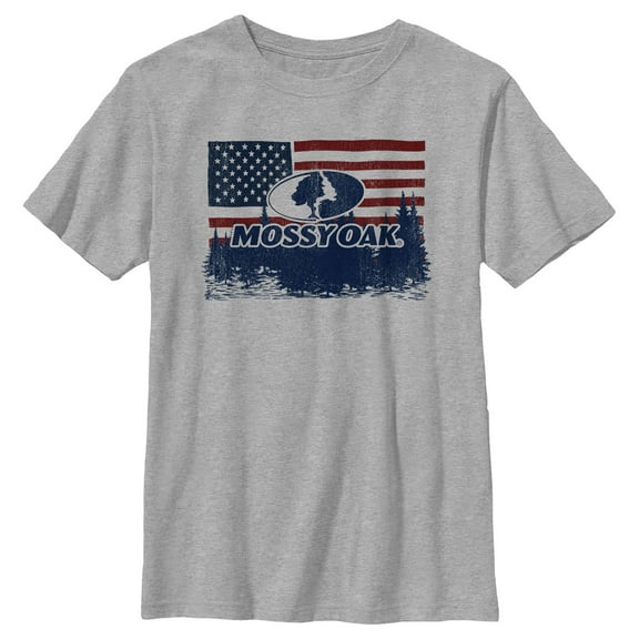 Boy's Mossy Oak American Flag Landscape Logo Graphic Tee Athletic Heather X Large