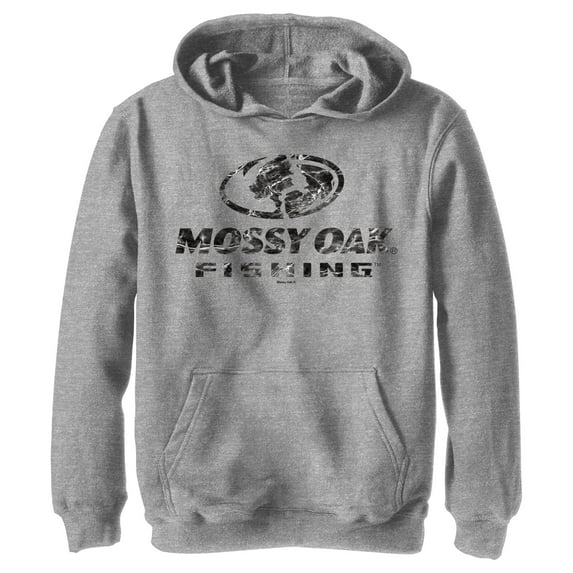 Boy's Mossy Oak Black Water Fishing Logo Pull Over Hoodie Athletic Heather Large