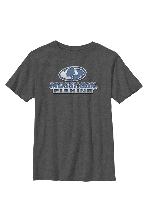 Boy's Mossy Oak Blue Fishing Logo Graphic Tee Charcoal Heather X Large