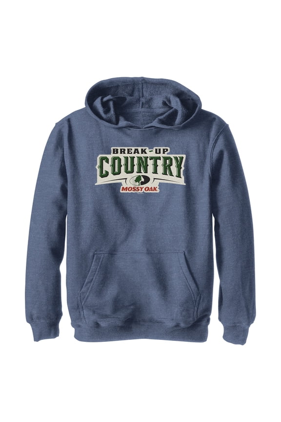 Boy's Mossy Oak Break-Up Country Logo Pull Over Hoodie Navy Blue Heather Small