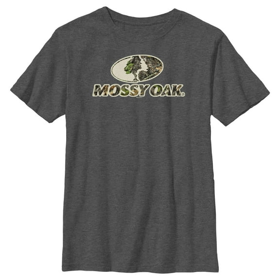 Boy's Mossy Oak Classic Camouflage Logo  Graphic Tee Charcoal Heather Medium