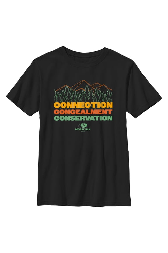 Boy's Mossy Oak Connection Concealment Conservation  Graphic Tee Black Large