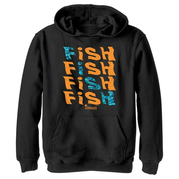 Boy's Mossy Oak Fish Text Stack Pull Over Hoodie Black Small