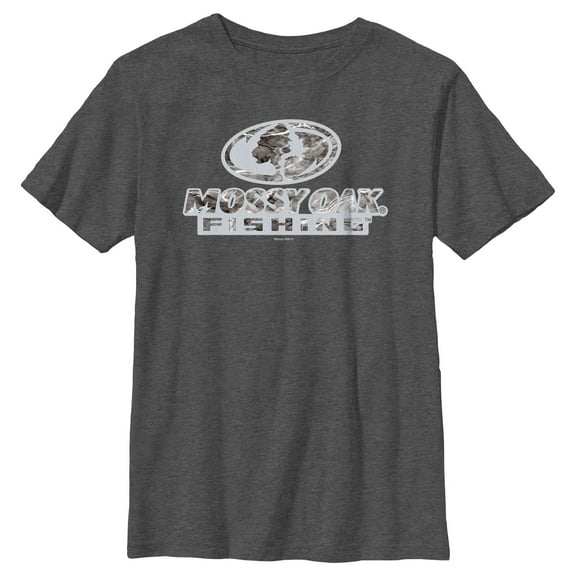 Boy's Mossy Oak Fishing Bold Logo  Graphic Tee Charcoal Heather X Large