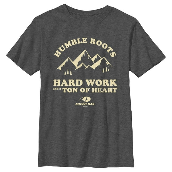 Boy's Mossy Oak Humble Roots Hard Work and a Ton of Heart Graphic Tee Charcoal Heather Small