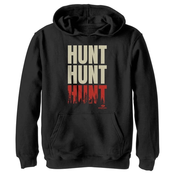 Boy's Mossy Oak Hunt Text Stack Pull Over Hoodie Black Small