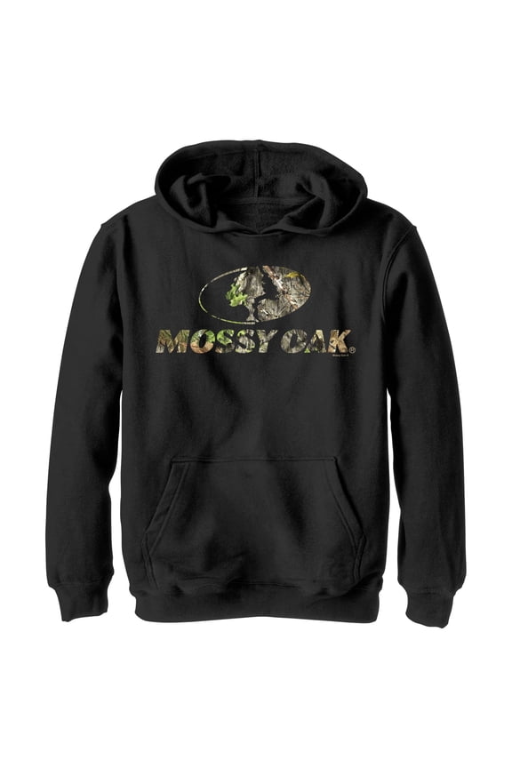Boy's Mossy Oak Natured Filled Logo Pull Over Hoodie Black Medium