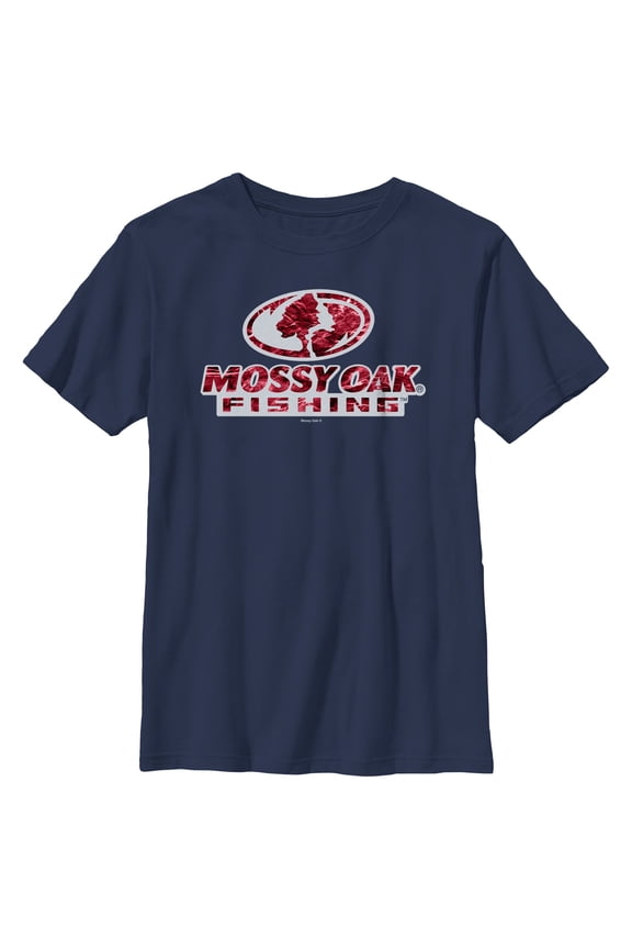 Boy's Mossy Oak Red Water Bold Logo  Graphic Tee Navy Blue Small